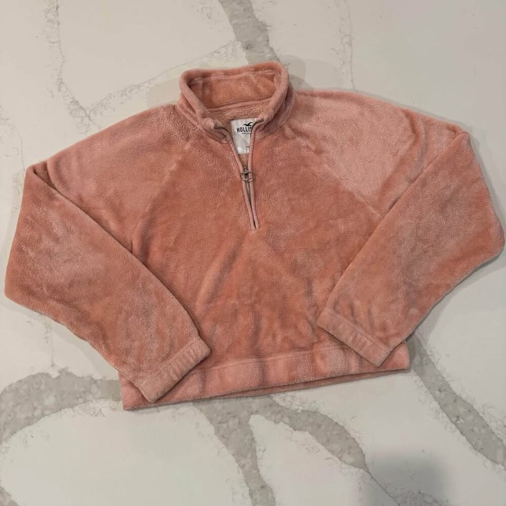 Hollister Half Zip Cropped Pullover Sweater Women's Small Fleece Pink Coquette